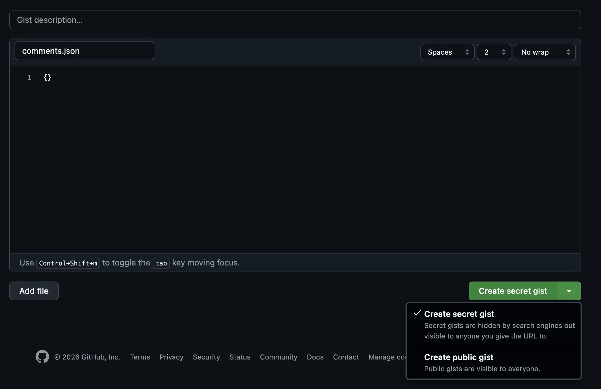 Github Gist JSON