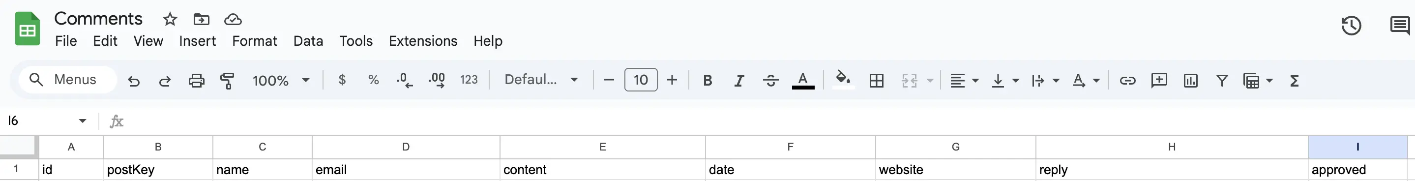 Comments Google Sheet