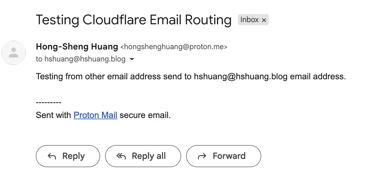 Gmail確實有收到信件，郵件位址也正確