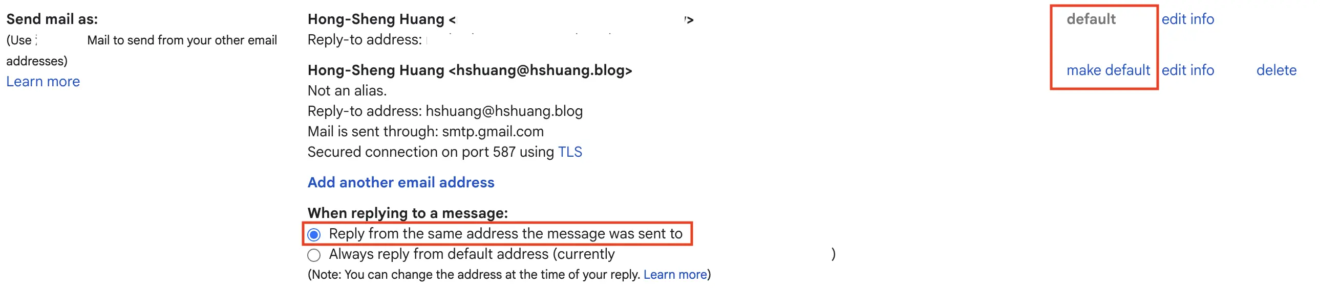 Gmail SMTP設定回信的信箱位址