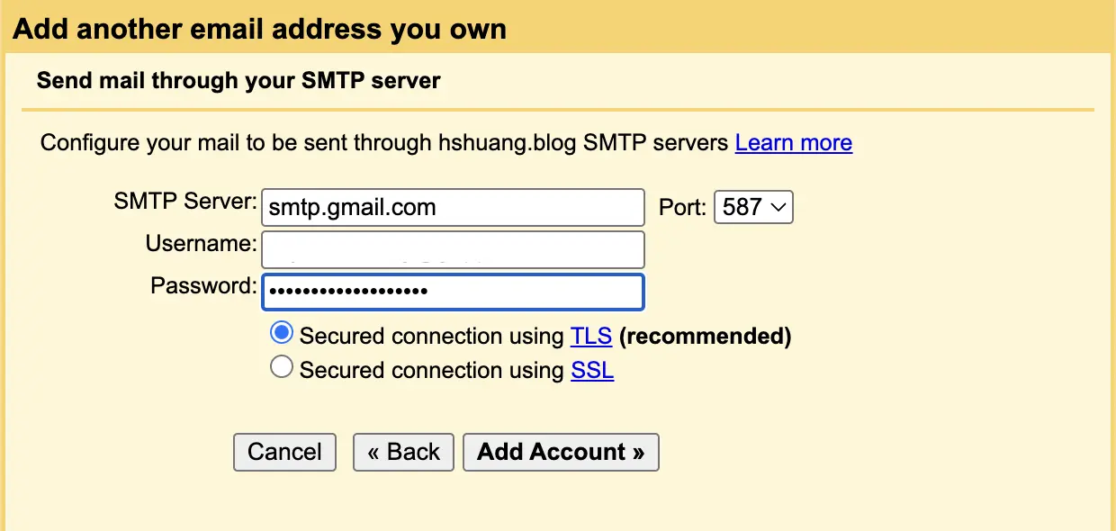 設定Gmail SMTP Server