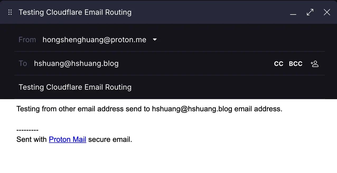 從protonmail寄送到我的客製化信箱